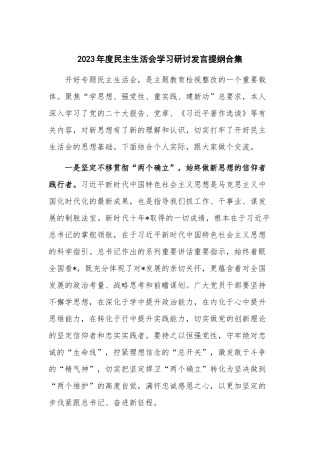 2023年度民主生活会学习研讨发言提纲合集.docx