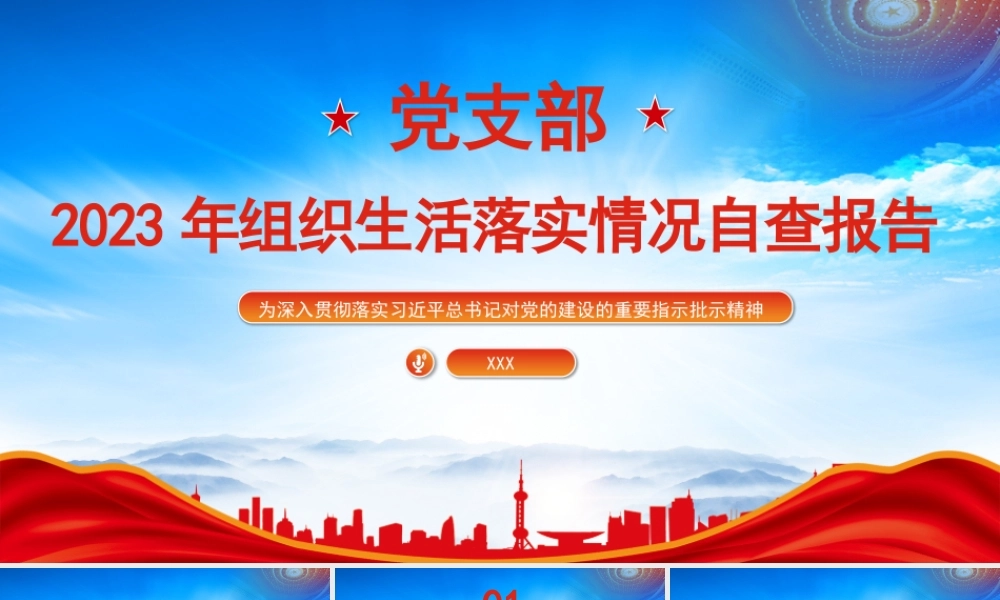 XX单位党支部2023年组织生活落实情况自查报告PPT课件（带内容）.pptx