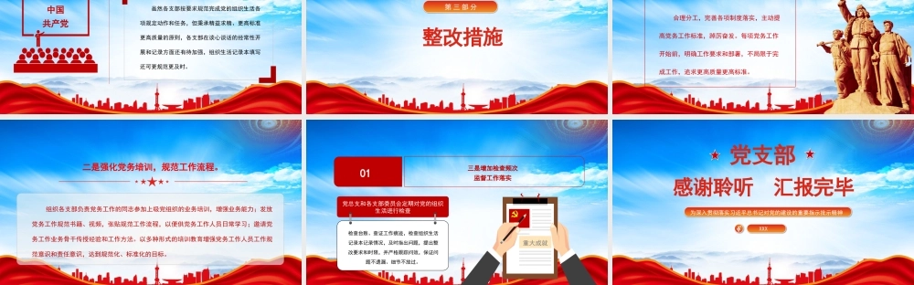 XX单位党支部2023年组织生活落实情况自查报告PPT课件（带内容）.pptx