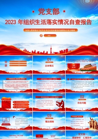 XX单位党支部2023年组织生活落实情况自查报告PPT课件（带内容）.pptx