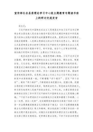 （2篇）宣传部长在理论学习中心组主题教育专题读书班上的研讨交流发言.docx