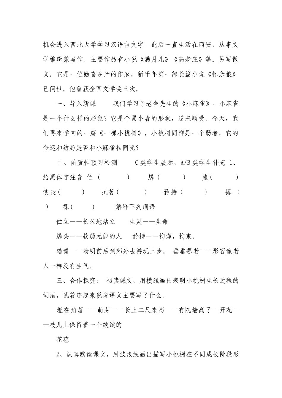 第19课《一棵小桃树》一等奖创新教学设计部编版语文七年级下册（表格式）.docx_第2页