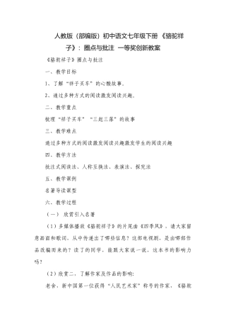 人教版（部编版）初中语文七年级下册 《骆驼祥子》：圈点与批注一等奖创新教案_11.docx