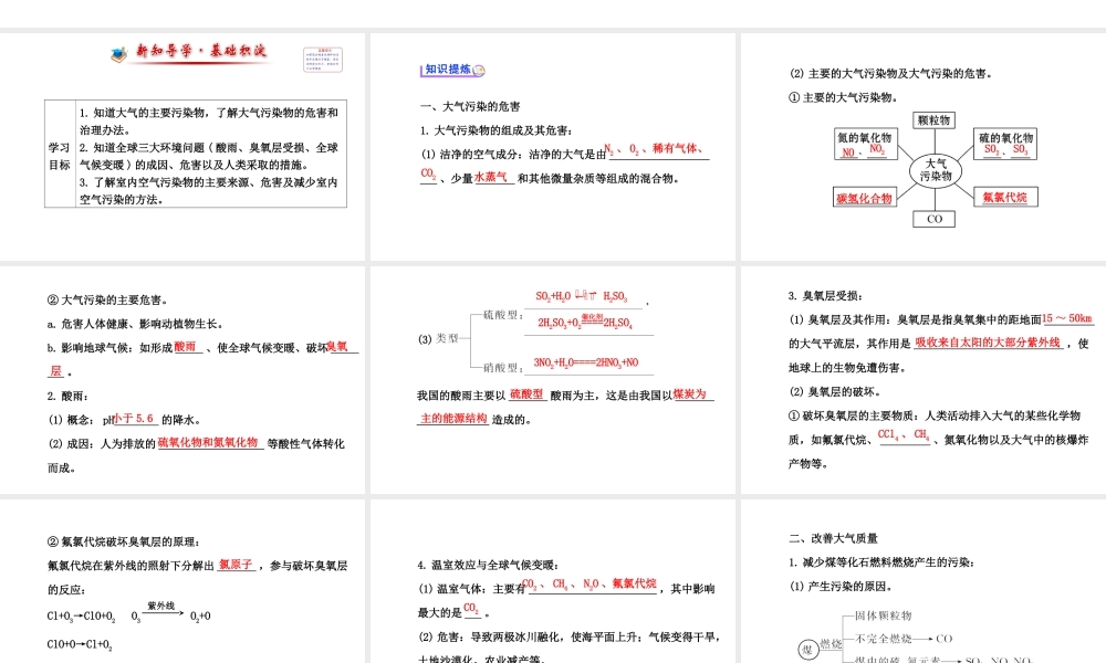 高二化学4.1改善大气质量课件及练习题含答案详解.ppt