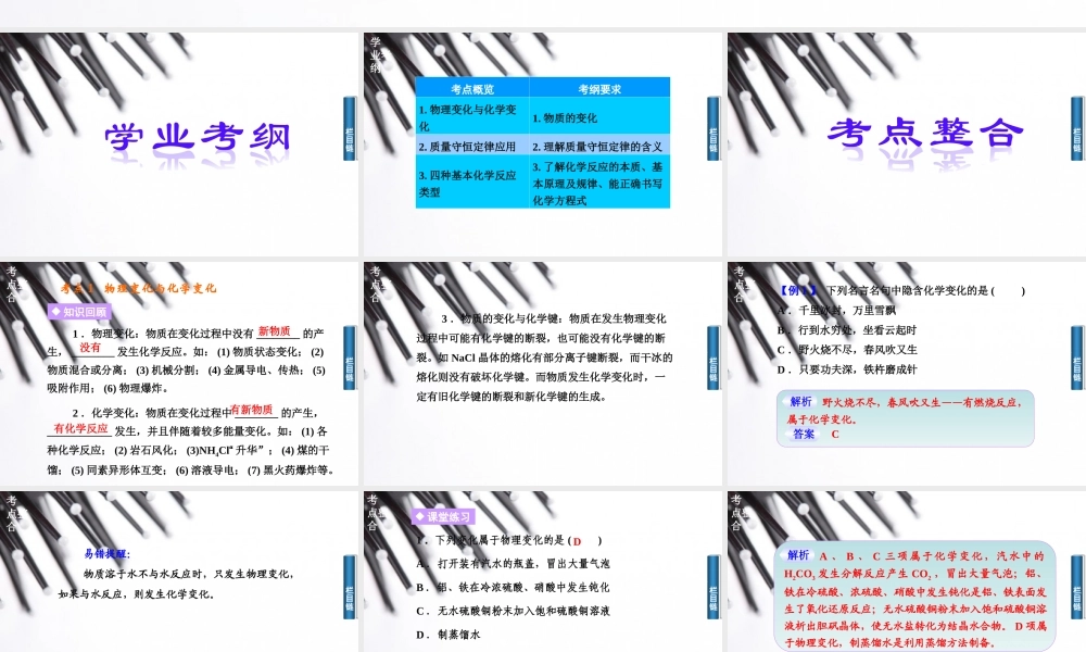 高中化学学业水平复习题第四讲物质变化与化学反应.ppt