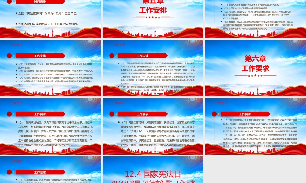 2023年全国宪法宣传周工作方案PPT大力弘扬宪法精神建设社会主义法治文化PPT课件（带内容）.pptx