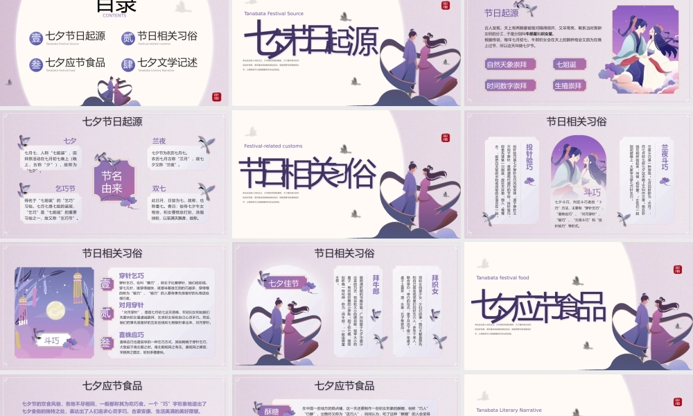 中国风七夕情人节乞巧节习俗活动宣传介绍PPT模板.pptx