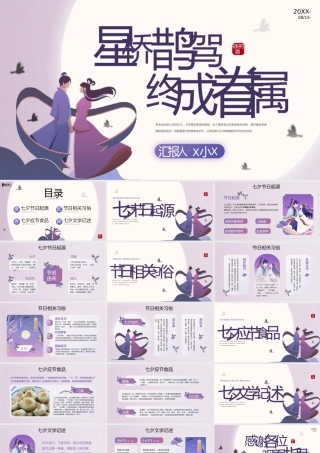 中国风七夕情人节乞巧节习俗活动宣传介绍PPT模板.pptx