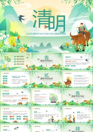 水彩风清明节文化习俗介绍主题教育模板.pptx