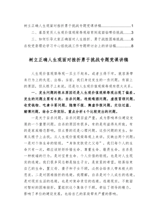 树立正确人生观面对挫折勇于挑战专题党课讲稿、在校党委理论学习中心组工作专题研讨会上的讲话稿（2篇）.docx