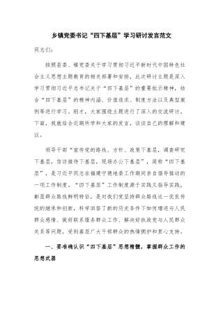 乡镇党委书记“四下基层”学习研讨发言范文.docx