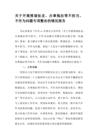 关于开展推诿扯皮、办事拖拉等不担当、不作为问题专项整治的情况报告.docx