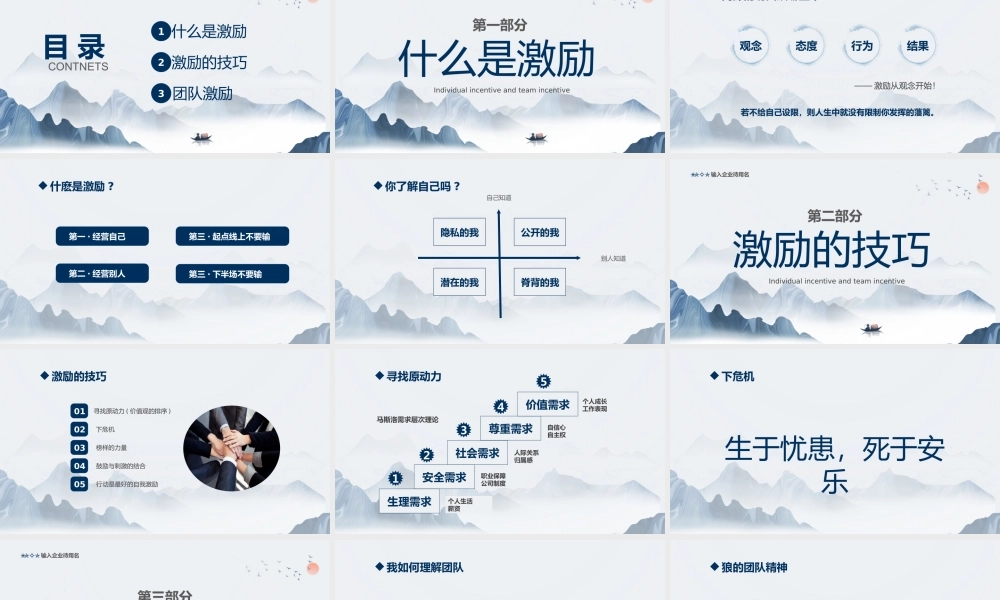 蓝色水墨中国风企业培训个人激励及团队激励课件PPT.pptx