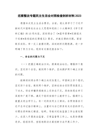 巡察整改专题民主生活会对照检查剖析材料2023.docx