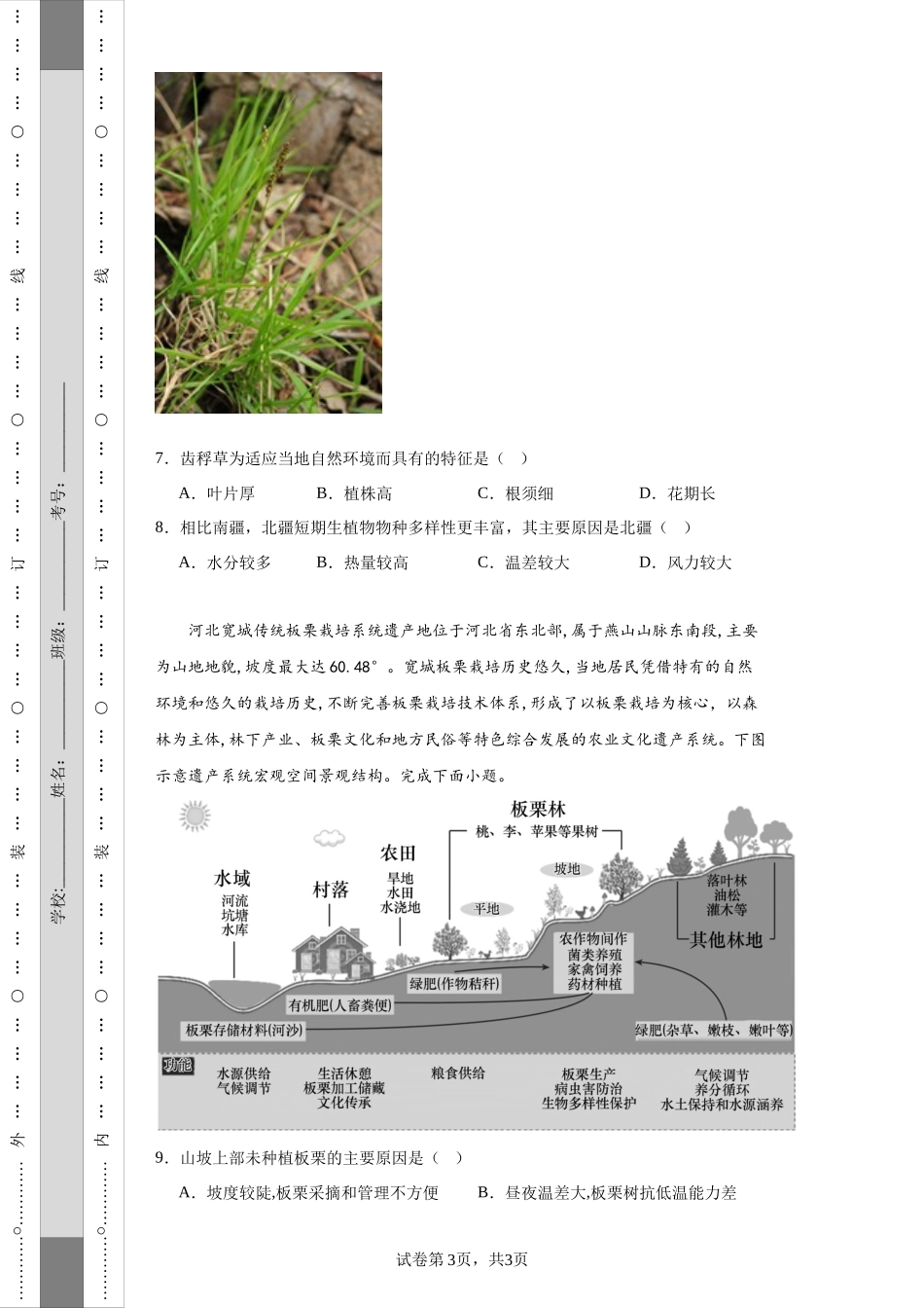 中学2023-2024学年高二上学期入学考试（暑假作业检测）地理试题.docx_第3页