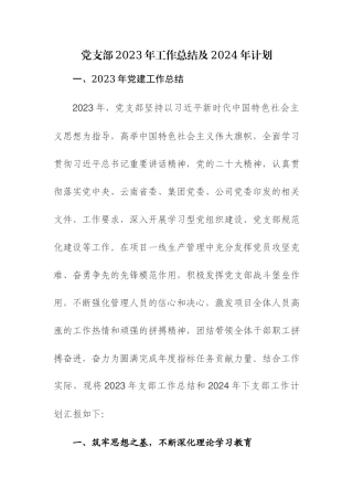 两篇：党支部2023年工作总结及2024年计划范文.docx