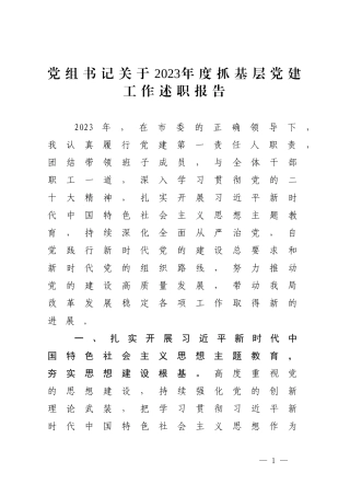 党组书记关于2023年度抓基层党建工作述职报告.docx