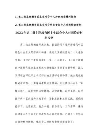 第二批主题教育民主生活会个人对照检查材料提纲范文2篇.docx
