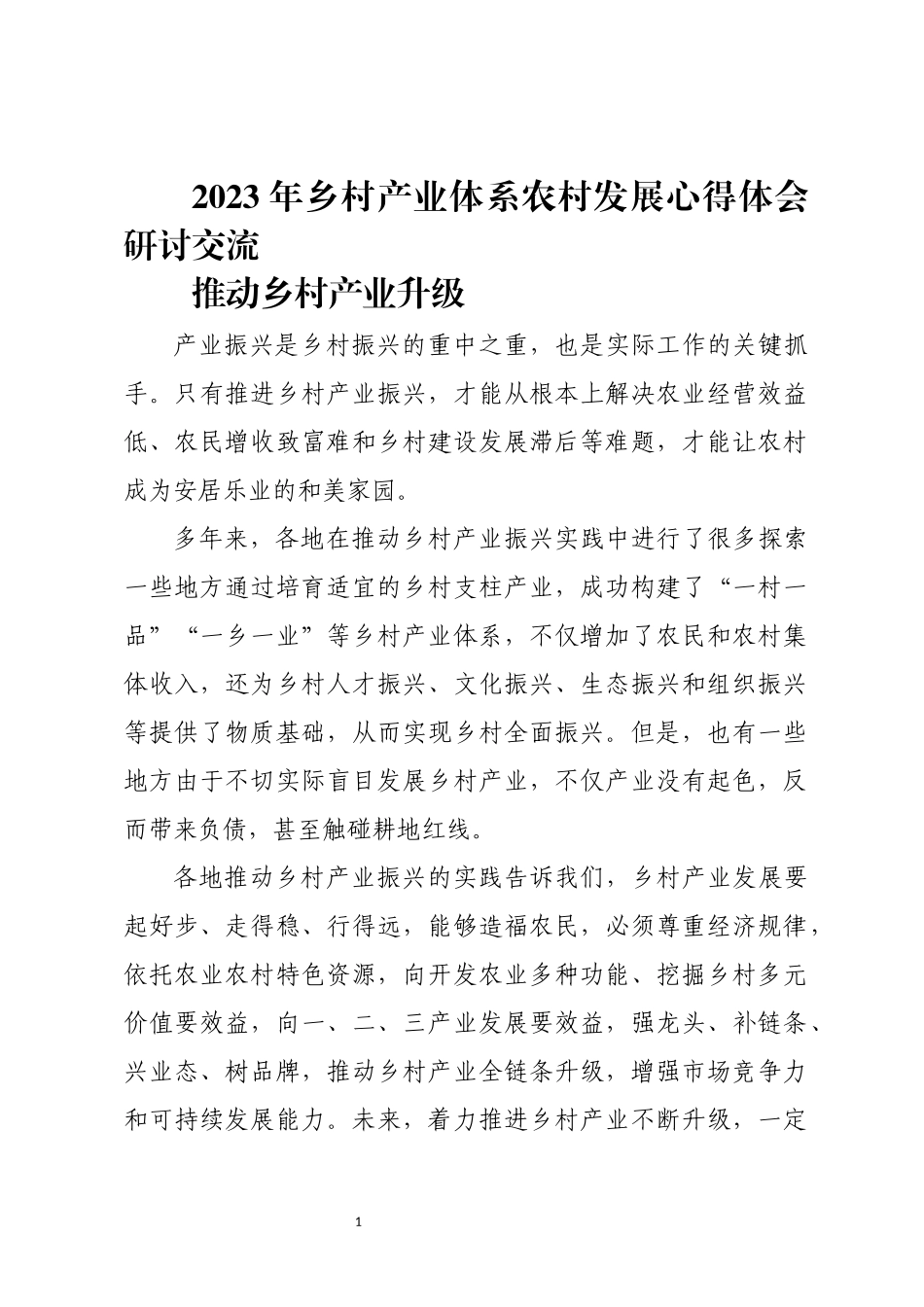 2023年乡村产业体系农村发展心得体会研讨交流.docx_第1页