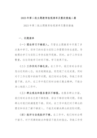 2023年第二批主题教育检视清单及整改措施二篇.docx