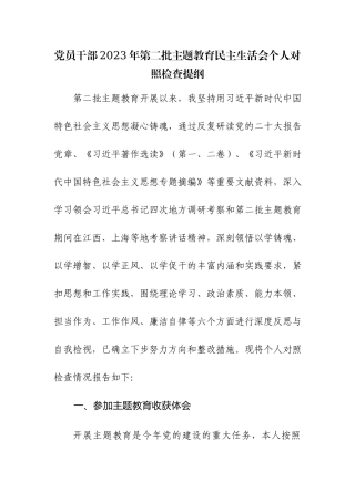 党员干部2023年第二批主题教育民主生活会个人对照检查提纲范文3篇.docx