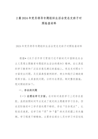 2篇2024年党员领导专题组织生活会党总支班子对照检查材料.docx