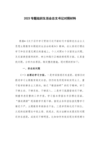2023专题组织生活会总支书记对照材料.docx