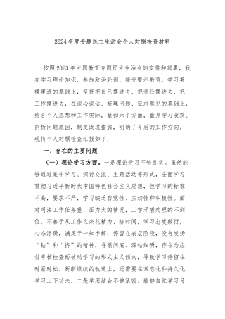 2024年度专题民主生活会个人对照检查材料.docx
