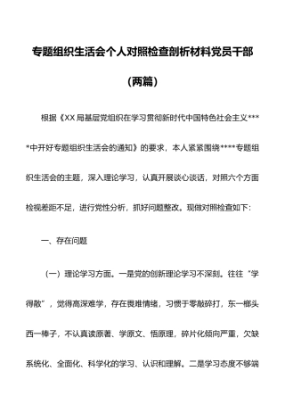 专题组织生活会个人对照检查剖析材料党员干部（两篇）.docx