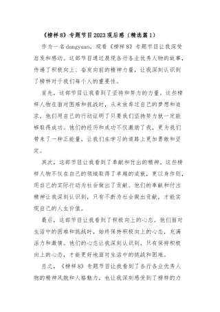 《榜样8》专题节目2023观后感（精选篇）.docx