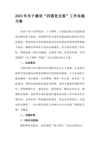 2023年关于建设“四强党支部”工作实施方案.docx