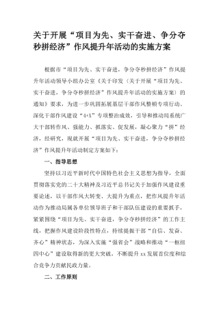 关于开展“项目为先、实干奋进、争分夺秒拼经济”作风提升年活动的实施方案.docx