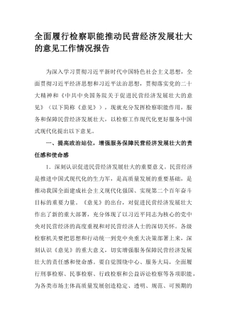 全面履行检察职能推动民营经济发展壮大的意见工作情况报告.docx
