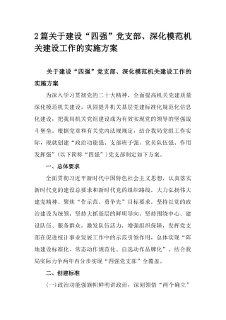 2篇关于建设“四强”党支部、深化模范机关建设工作的实施方案.docx