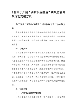 2篇关于开展“两带头五整治”纠风防腐专项行动实施方案.docx