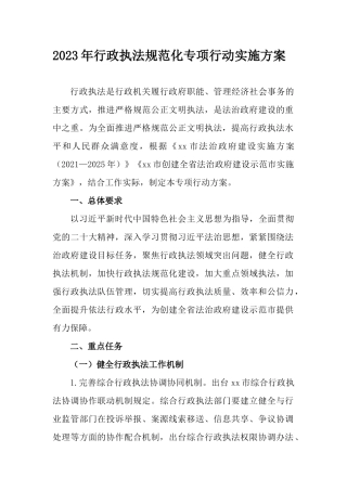 2023年行政执法规范化专项行动实施方案.docx