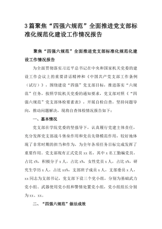 3篇聚焦“四强六规范”全面推进党支部标准化规范化建设工作情况报告.docx