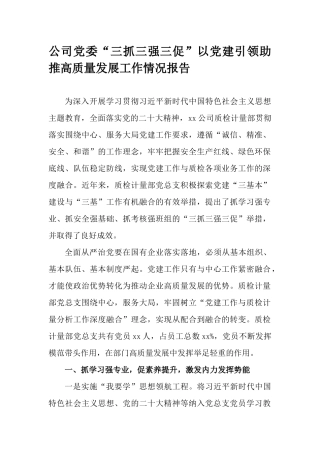 公司党委“三抓三强三促”以党建引领助推高质量发展工作情况报告.docx