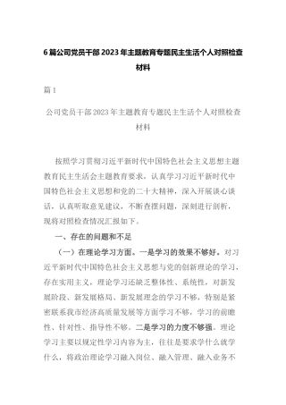 6篇公司党员干部2023年主题教育专题民主生活个人对照检查材料.docx