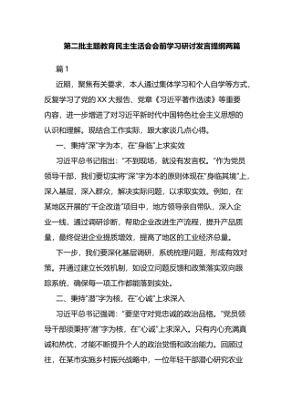 第二批主题教育民主生活会会前学习研讨发言提纲两篇.docx