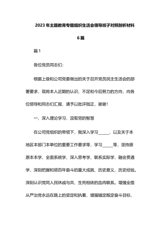 2023年主题教育专题组织生活会领导班子对照剖析材料6篇.docx