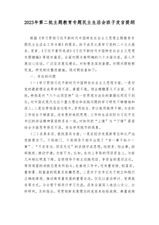 2023年第二批主题教育专题民主生活会班子发言提纲（2篇）.doc