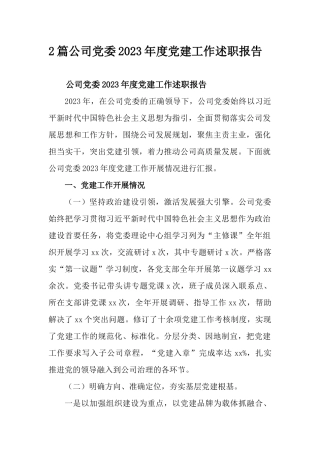 2篇公司党委2023年度党建工作述职报告.docx