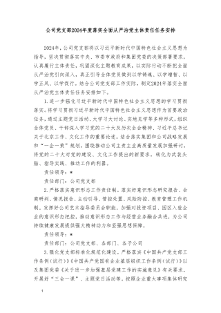 2024年度公司党支部落实全面从严治党主体责任任务安排.doc