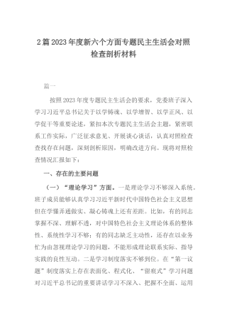 2篇2023年度新六个方面专题民主生活会对照检查剖析材料 - 副本.docx