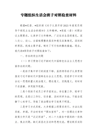 专题组织生活会班子对照检查材料.docx