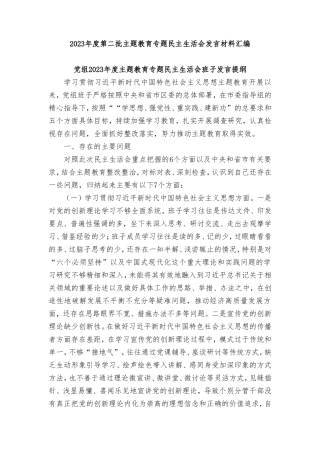 2023年度第二批主题教育专题民主生活会发言材料（10汇编）.doc