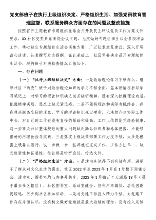 党支部班子在执行上级组织决定、严格组织生活、加强党员教育管理监督、联系服务群众方面存在的问题及整改措施.docx