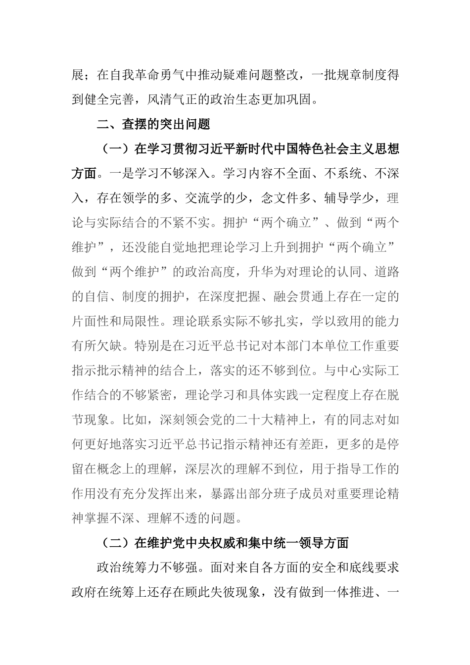 班子2024年度廉洁自律方面、履行全面从严治党责任、践行宗旨、服务人民方面、求真务实、狠抓落实方面、以身作则专题民主生活会对照检查发言材料.docx_第2页