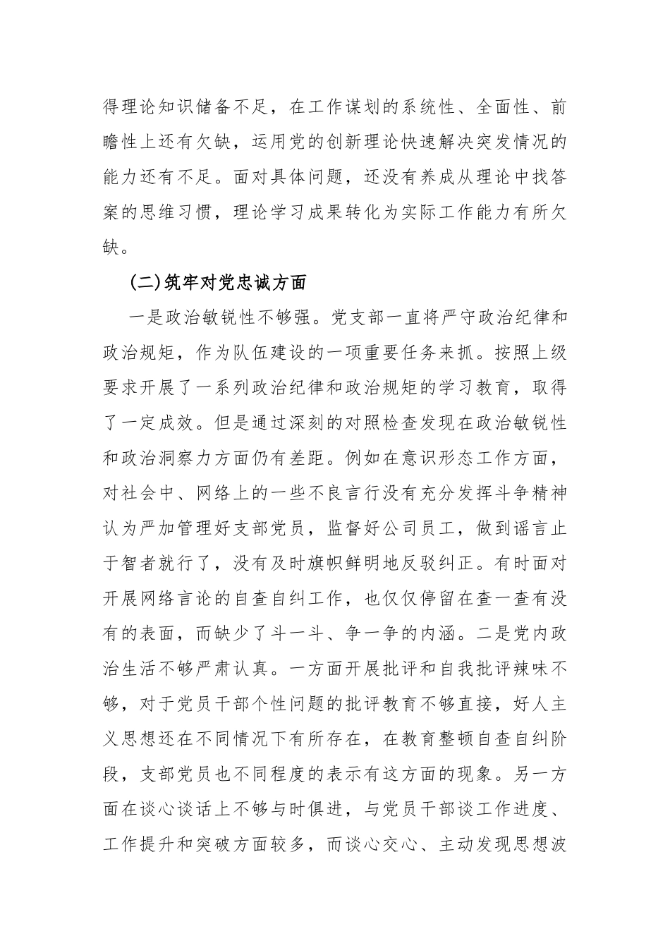党支部班子2024年“执行上级组织决定、严格组织生活、联系服务群众、加强党员教育管理监督、抓好自身建设”等六个方面存在原因问题及不足整改检查材料【6篇文】.docx_第3页